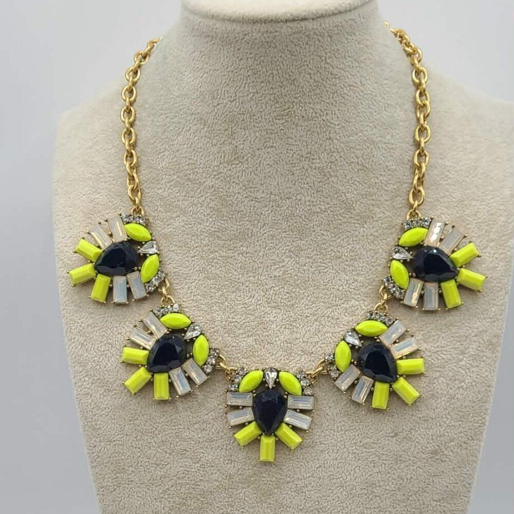 J Crew Bright Yellow Opalescent Navy Resin Crystal Necklace